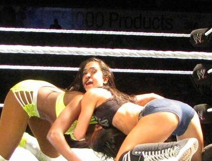 Check out these hot ringside shots of WWE Diva AJ Lee’s booty in action.