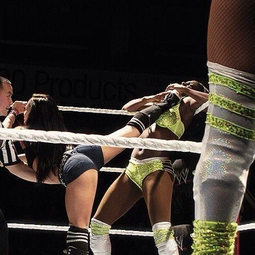 Check out these hot ringside shots of WWE Diva AJ Lee’s booty in action.