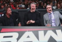 Tony Hinchcliffe, Pat McAfee and Michael Cole on WWE RAW commentary
