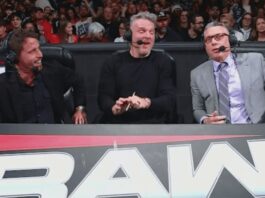 Tony Hinchcliffe, Pat McAfee and Michael Cole on WWE RAW commentary