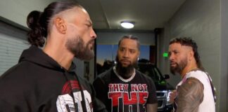Roman Reigns with Jey and Jimmy Uso backstage