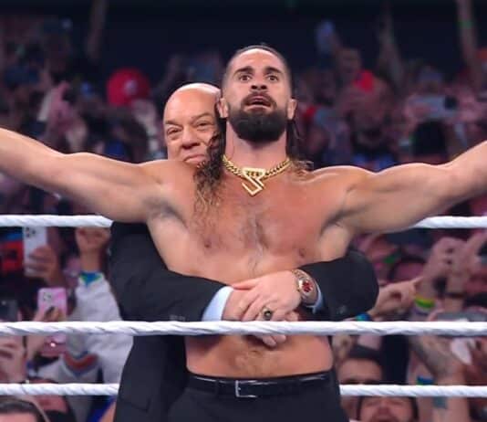 Seth Rollins and Paul Heyman at WWE SummerSlam 2025