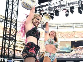 Charlotte Flair and Alexa Bliss capture the WWE Women’s Tag Team Championships at SummerSlam 2025.