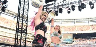 Charlotte Flair and Alexa Bliss capture the WWE Women’s Tag Team Championships at SummerSlam 2025.