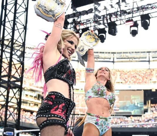 Charlotte Flair and Alexa Bliss capture the WWE Women’s Tag Team Championships at SummerSlam 2025.