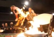 Fire spot went horribly wrong during the main event of Juggalo Championship Wrestling’s “Powder Keg” event.