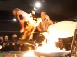 Fire spot went horribly wrong during the main event of Juggalo Championship Wrestling’s “Powder Keg” event.