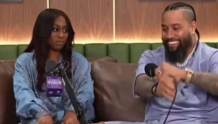 Naomi and Jimmy Uso on the “What’s Your Story with Stephanie McMahon” podcast