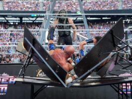 WWE Tag Team Champions The Wyatt Sicks, Fraxiom, Motor City Machine Guns, The Street Profits, #DIY and Andrade & Rey Fenix clash for the title in a shocking Tables, Ladders and Chairs Match.